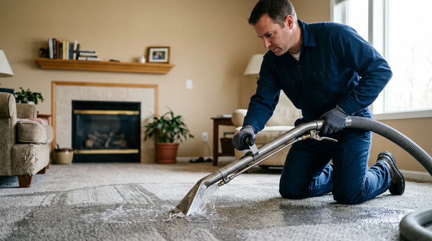 Water damage restoration technician working near Manteno, IL